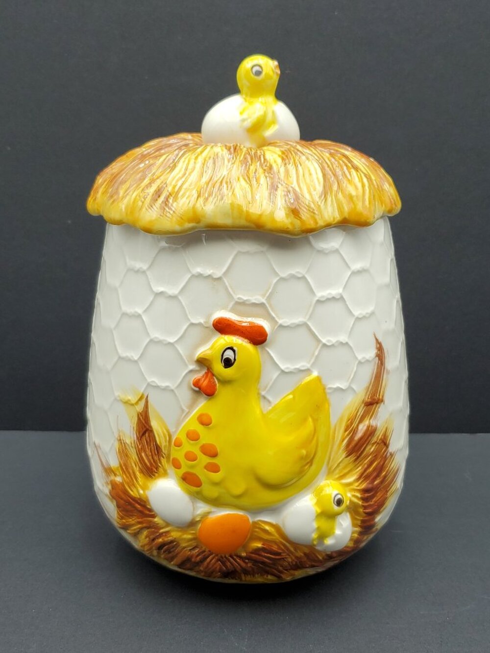 Sears Chicken Little Canister Hen on Nest Chicks Hatching Storage Jar